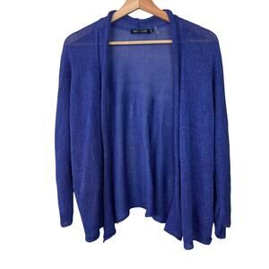 Nic + Zoe Petite Medium Linen Blend Open Front Cardigan Periwinkle Blue Violet